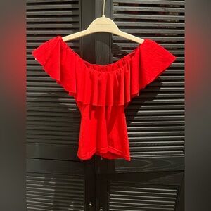 Red Off-Shoulder Ruffle Blouse